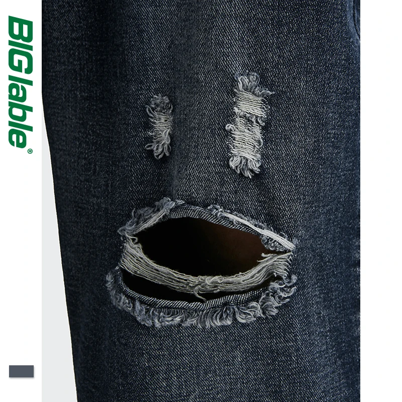 

BIG LABLE Ripped Washed Jeans Men Distressed Hole Hip Hop Denim Pants Men Straight Denim Trousers Male
