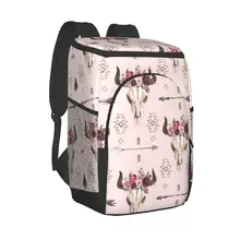 Refrigerator Bag Boho Arrows Bull Skull Horns Floral Soft Large Insulated Cooler Backpack Thermal Fridge Travel Beach Beer Bag