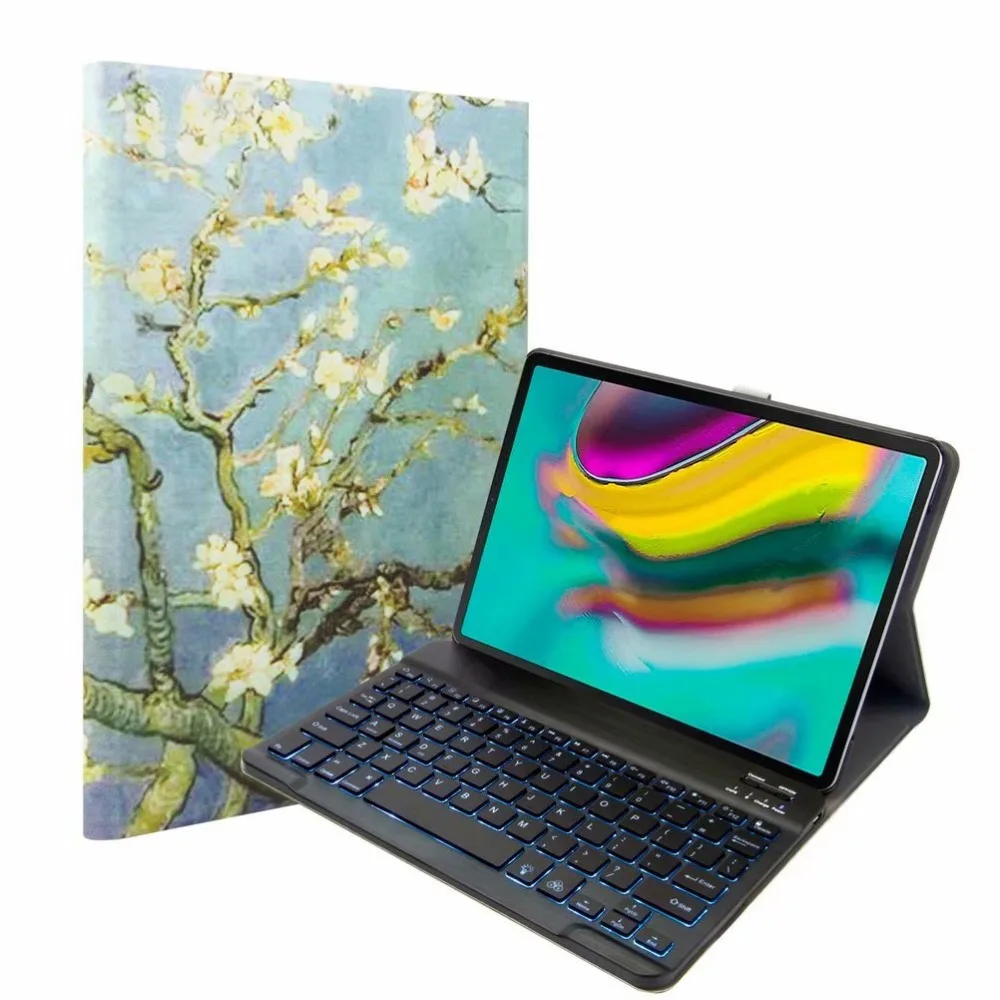 Bluetooth клавиатура чехол для Samsung Galaxy Tab A 10,1 T720 T725 планшет ткань с 7 подсветкой Клавиатура с подсветкой крышка+ ручка+ пленка