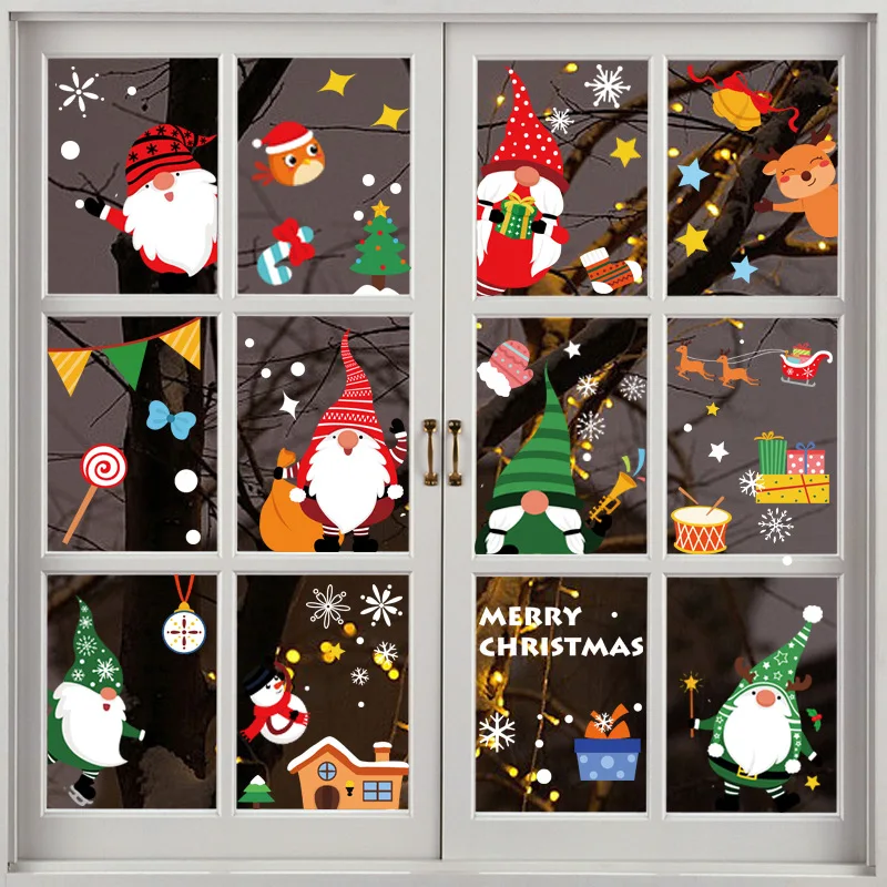 10 Sheet Merry Christmas Santa Elk Christmas Sticker For Home Decoration New Year Waterproof Glass Sticker Window PVC Film