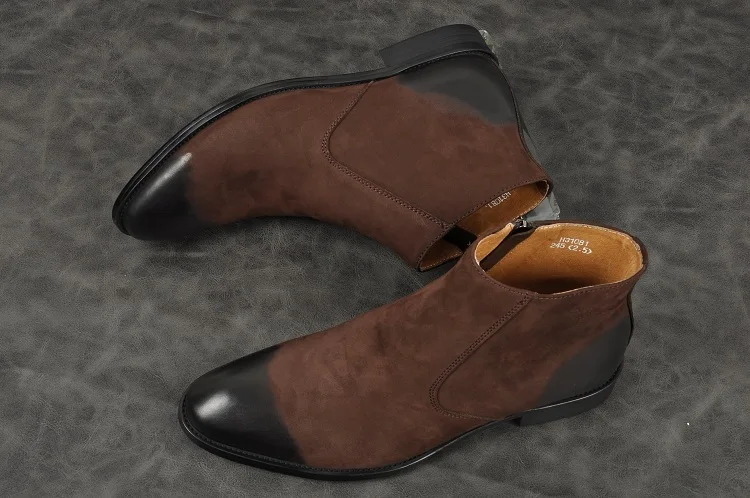 Новинка мужские ботинки из воловьей кожи с высоким берцем на низком каблуке