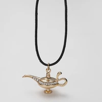 harong aladdin magic lamp necklace punk jewelry kids cartoon crystal pendant vintage leather long cute necklaces women gift