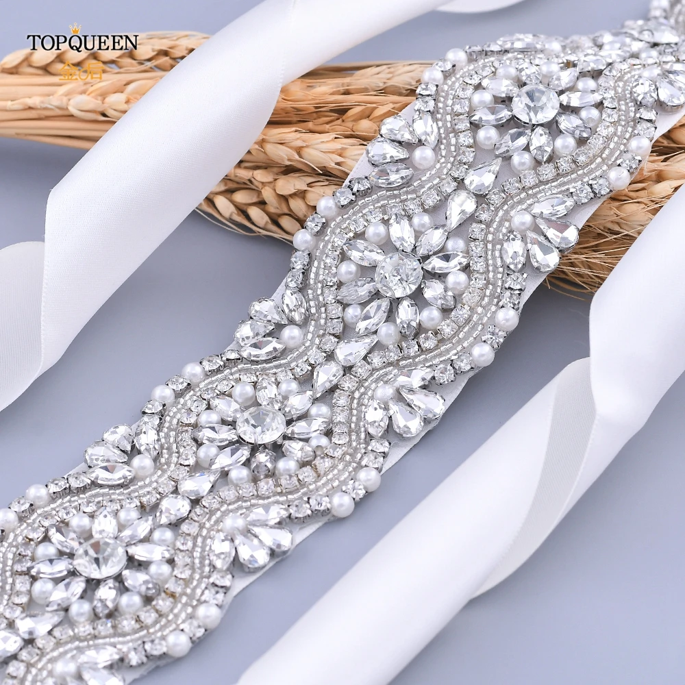 TOPQUEEN S04 серебристый Стразы пояс с украшением в виде кристаллов свадебные пояса
