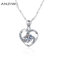 anziw 925 sterling silver moissanite diamond heart shaped neckalces silver 1 0ct necklace women wedding engagement jewery gifts