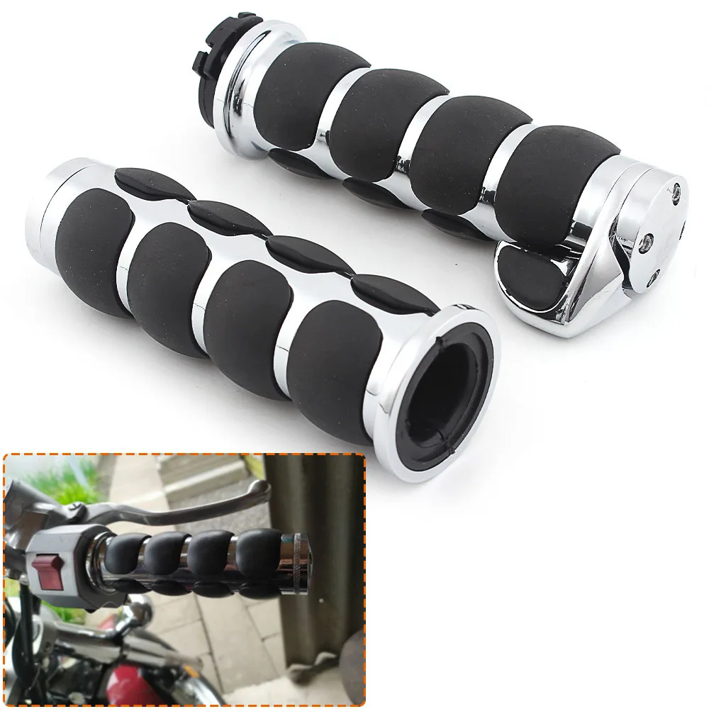 

1In Chrome Handlebar Handle Bar Hand Grips With Throttle Assist Wrist Rest For Harley Road King Softail Sportster Bobber Street