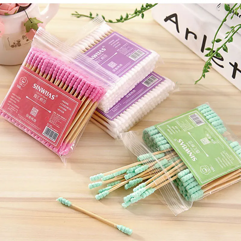 

100pcs Double Head Cotton Swab Women Makeup Cotton Buds Tip For Wood Sticks Nose Ears Cleaning Health Care Tools