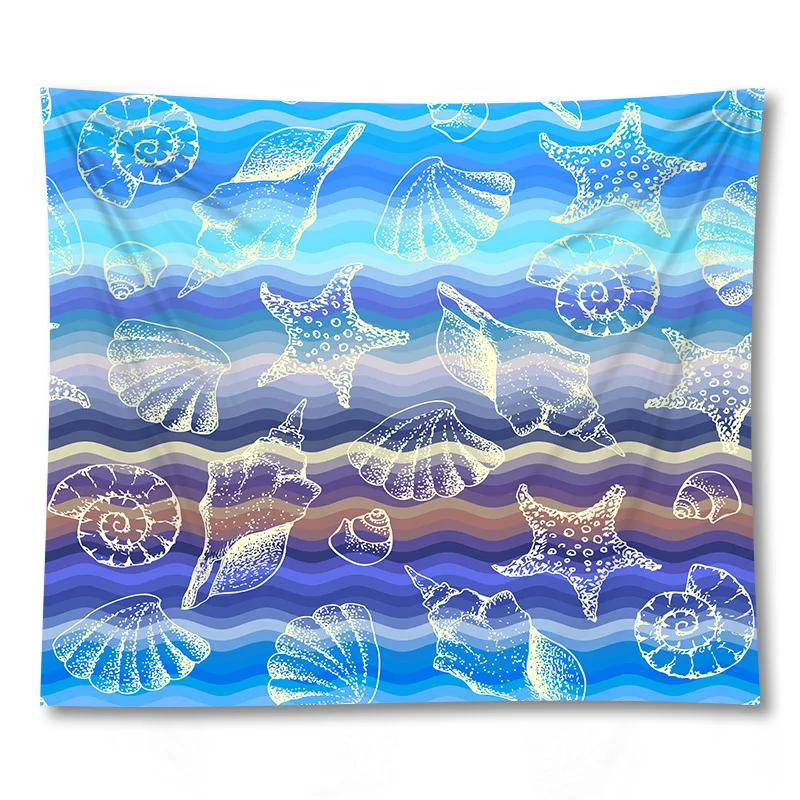 

Cartoon Sea Starfish Fish Shell Pattern Wall Hanging Tapestry Home Decoration Bedspread Soft Fabric Sleeping Tapestries