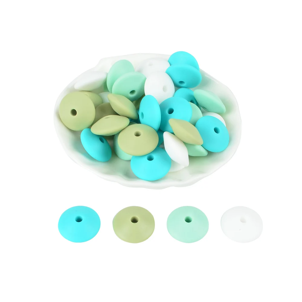 J 15MM 30pcs/lot Silicone lentil Beads Silicone BPA Free DIY Charms Newborn Nursing Accessory Teething Necklace Teething Toy - Цвет: J