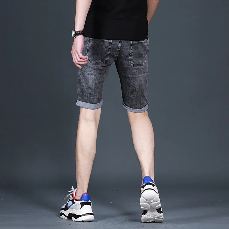 

Men Denim Shorts 2021 Summer Casual Gray Slim Fit Straight Short Jeans