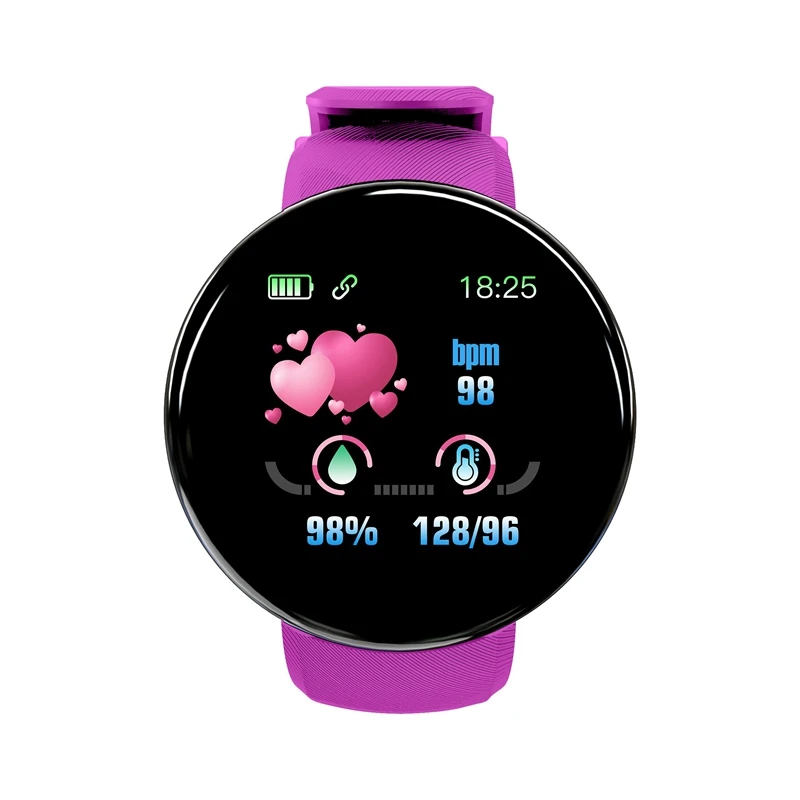 Redondo à Prova Whatsapp para Android Bluetooth Relógio Inteligente Masculino Mulher Pressão Arterial Dwhatágua Esporte Rastreador Ios-roxo D18