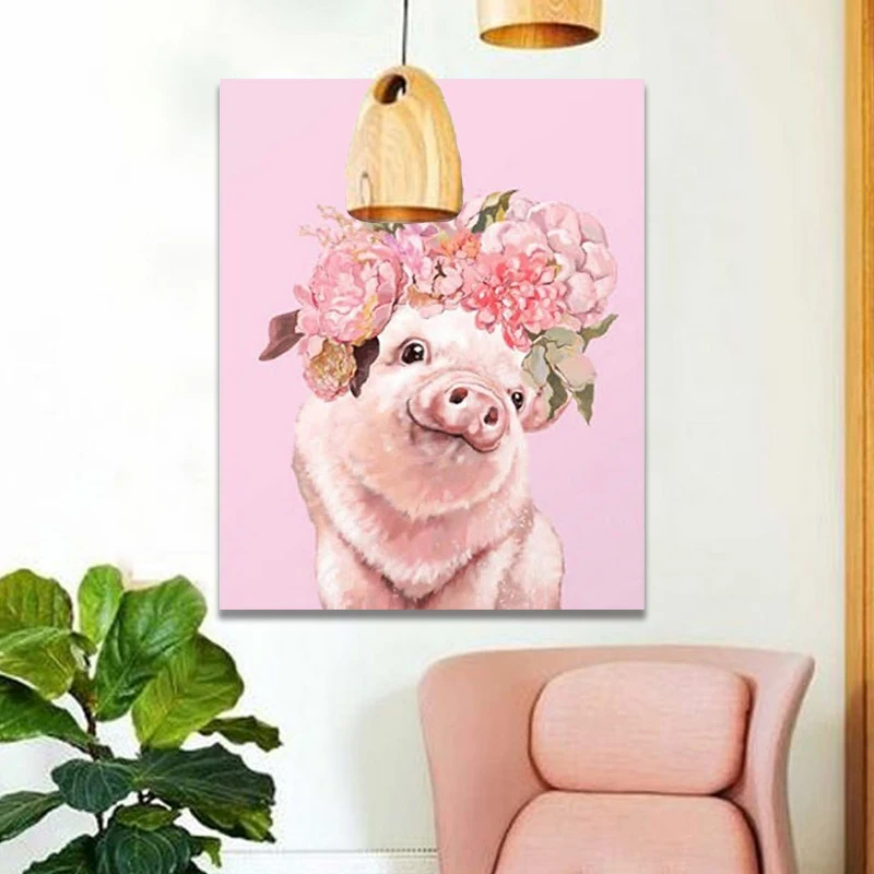 Diy цифровая картина животное цветок свинья Жилая декоративная живопись для