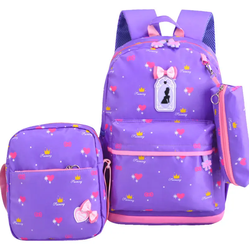 3 Pcs/set Cute Bow School Backpack For Girls Printing Bags Kids Student Mochila | Багаж и сумки