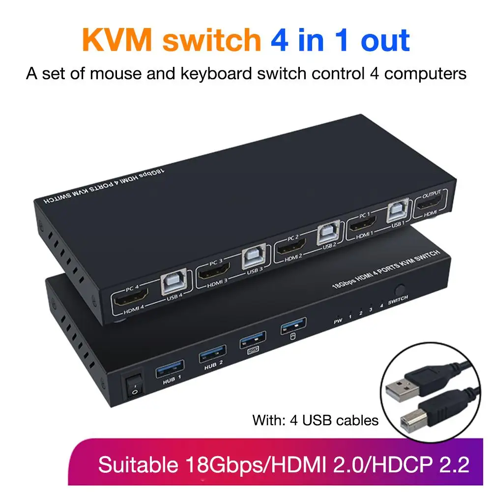 

4K 60Hz Ultra 3840 * 2160 HD 4 Input 1 Output KVM Switch Metal Case Screen Switcher Shared Keyboard And Mouse AM-KVM401 HOT SALE
