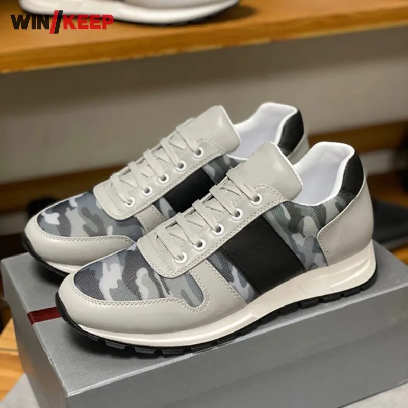 Кроссовки мужские из натуральной кожи камуфляжные дышащие на шнуровке | Спорт и