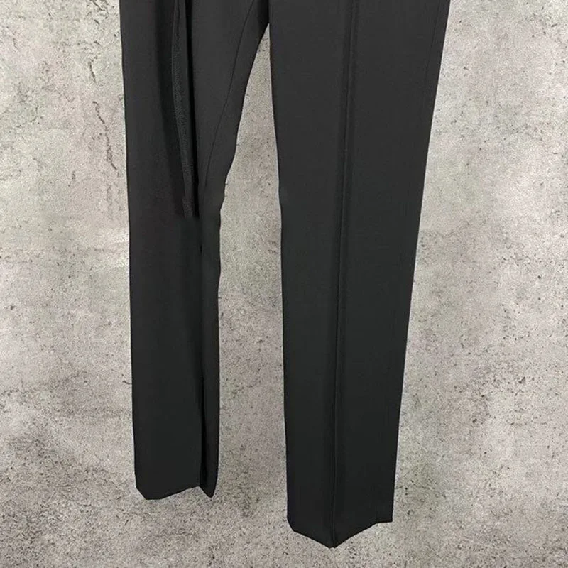 

HARLEYFASHION Women Black High Waist Drooping Feeling Bandage Design Long Trouser Casual Temperament Loose Straight Pants