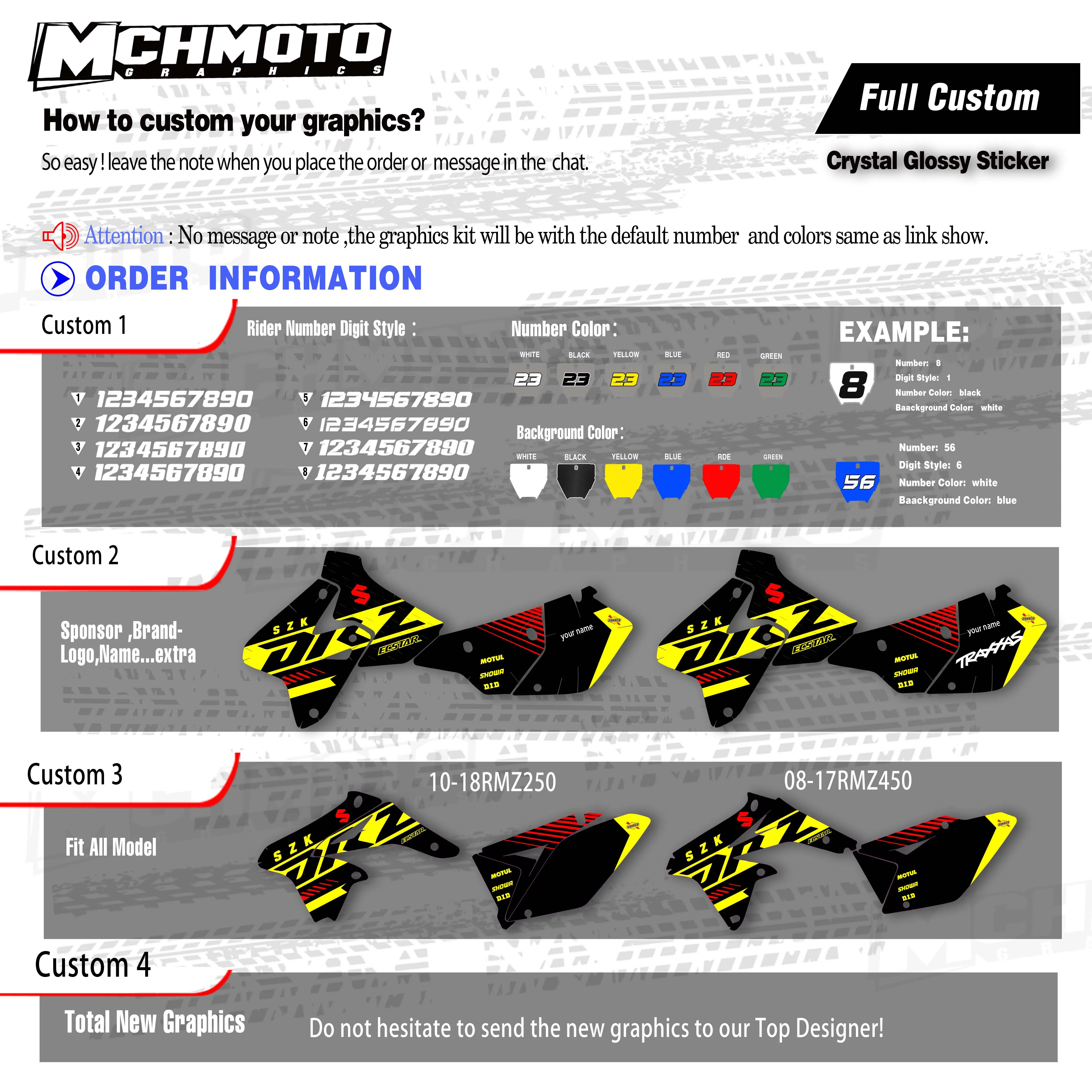 Наклейки MCHMFG с полным графическим рисунком наклейки на задний план мотоцикла имя