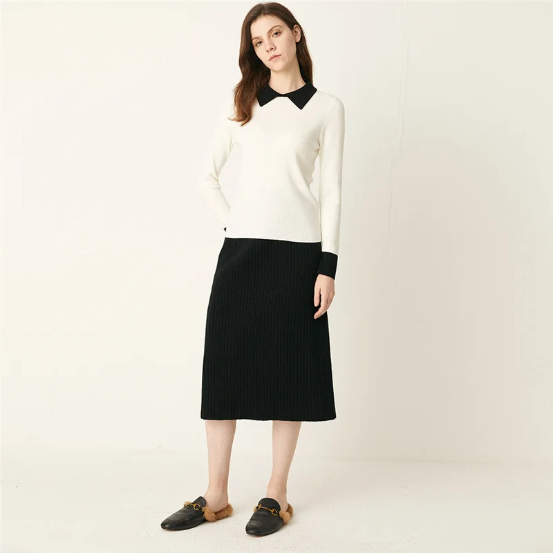 

Spring 2021 New Women's Mid Length Skirt Slim A-Line Skirt With Elastic Belt Solid Color And Comfortable Knitting Skirt B147