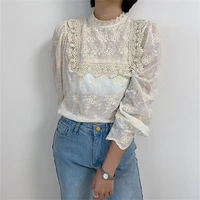 alien kitty apricot sweet blouses embroidery stylish florals lace patchwork autumn 2021 lady ol women elegant new retro tops