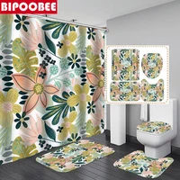 Beautiful Flowers Art Print Shower Curtain Natural Plants Bathroom Curtains Durable Bath Mats Toilet Lid Cover Non-slip Carpet