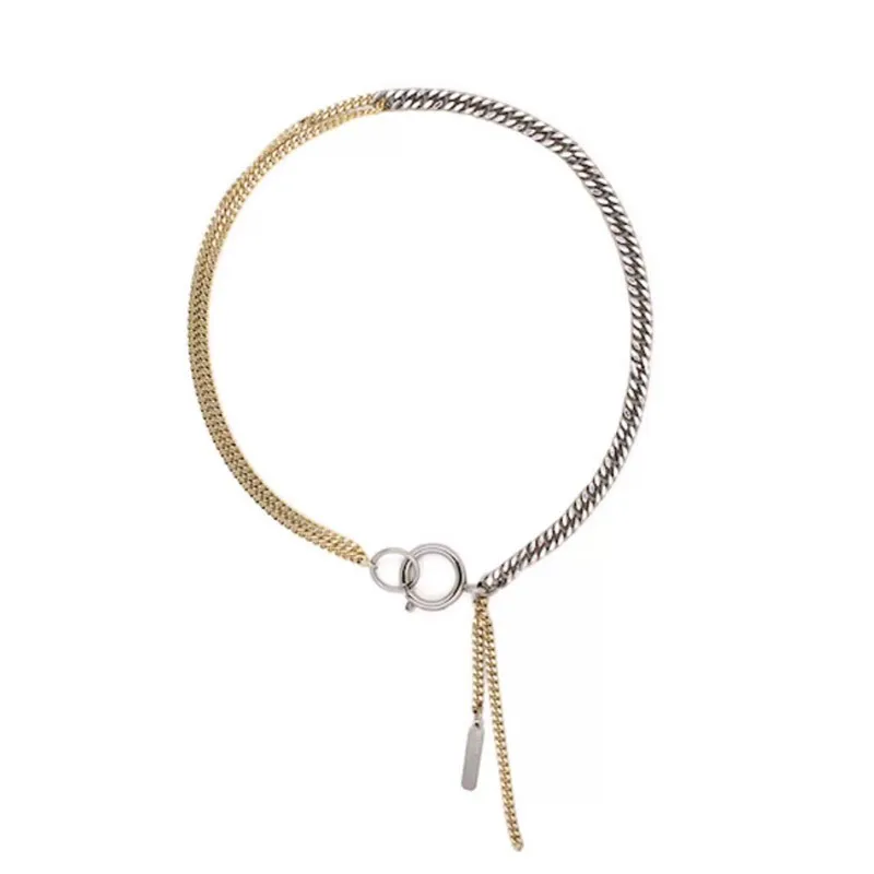 2019 new necklace women's Europe and America simple metal wind Justin gold silver splicing clavicle chain for men women | Украшения и