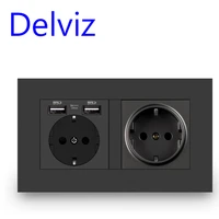 delviz dual power socket household charging port steel frame structure eu standard 16a 220v250v gray panel usb wall socket
