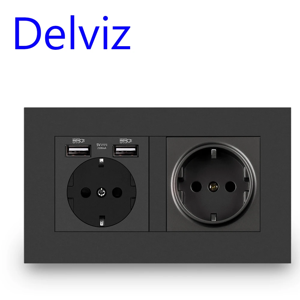 Настенная USB-розетка Delviz интерфейс для зарядки с черной панелью 110 ~ 250 В
