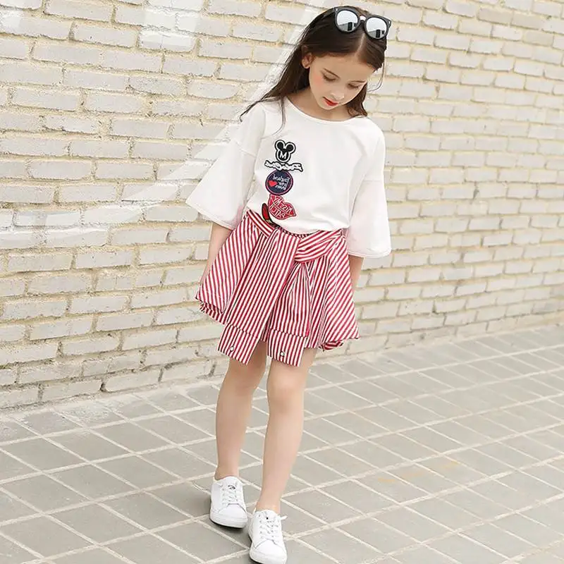 Летние шорты и юбки для девочек комплект одежды из 2 предметов хлопковая Футболка