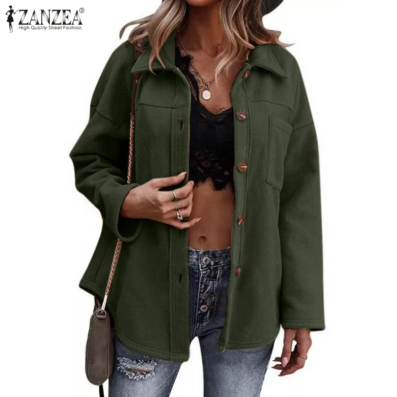 

Женский Осенний однотонный Блейзер большого размера ZANZEA 2021, элегантные офисные женские пальто для работы, верхняя одежда с длинным рукавом,...