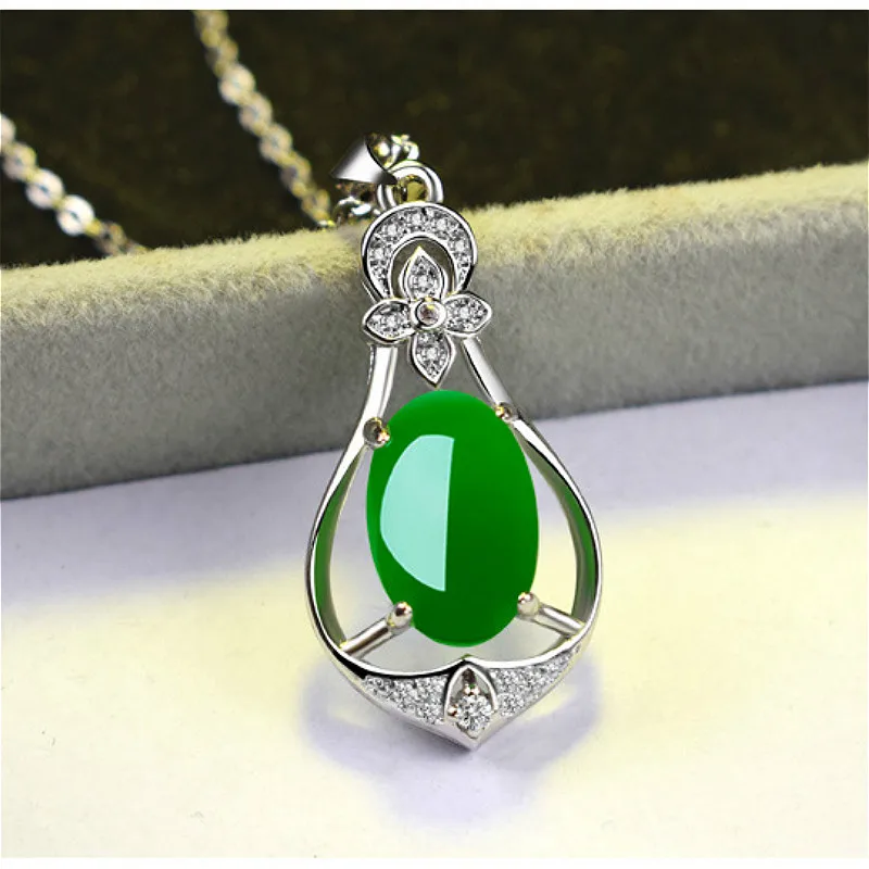 Подвеска из натурального зеленого нефрита халцедона капли воды агата серебро 925