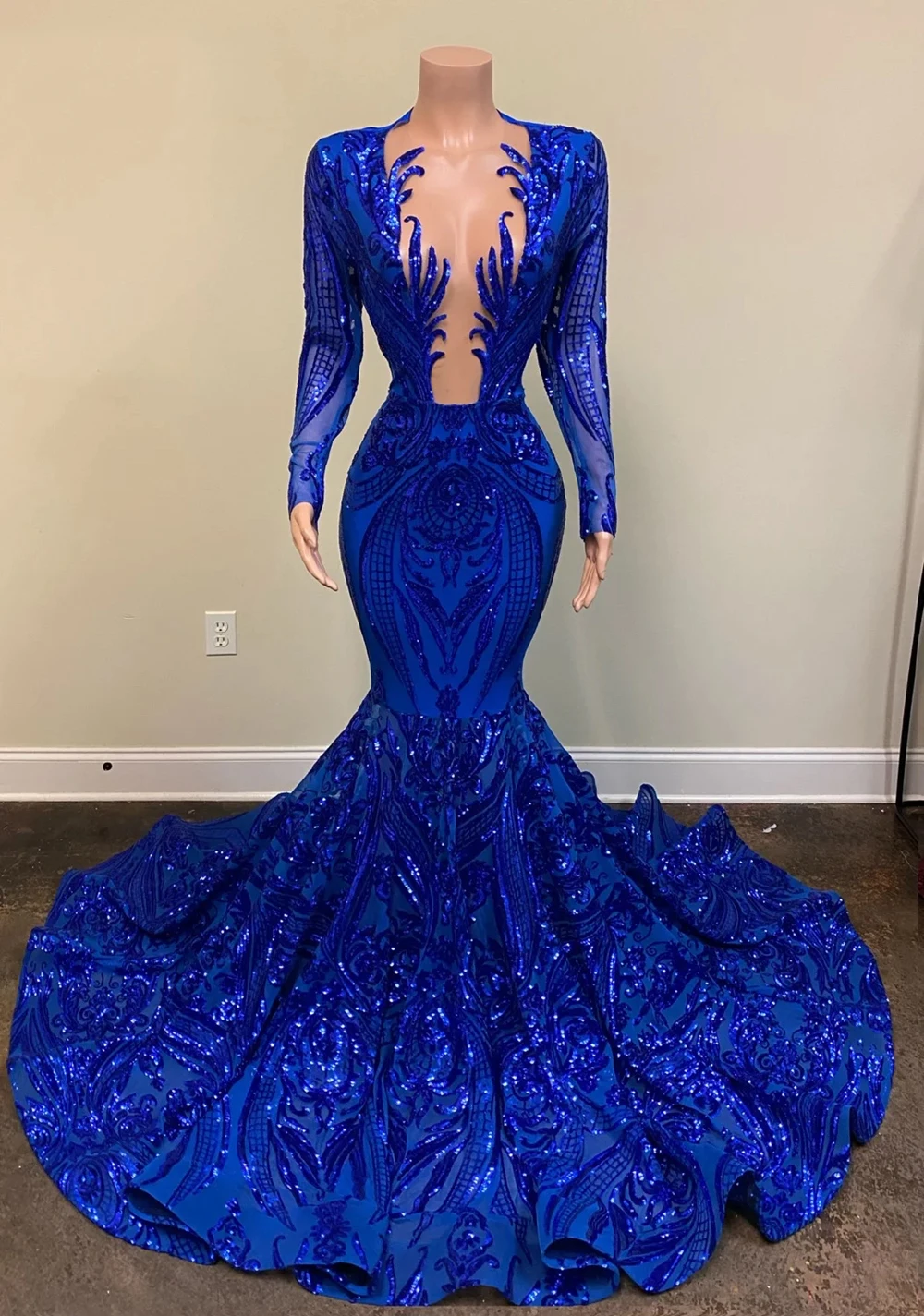 Royal Blue Sequined Prom Dresses for Black Girls 2022 Mermaid Long Sleeves Sexy African Formal Evening Gala Gowns for Wedding silver prom dresses