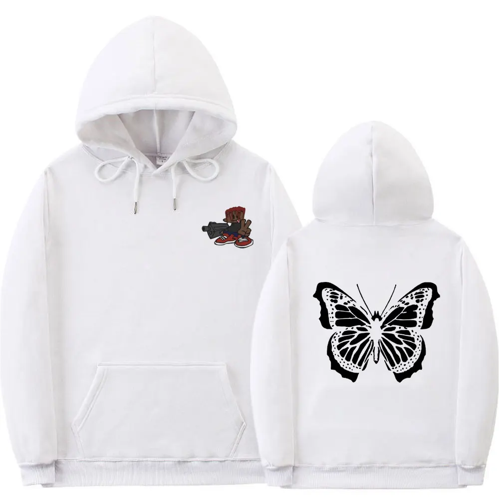 

Awesome Playboi Carti Hip Hop Double Sided Print Hoodie 2pac Rap Hoodies Fashion Design Black White Butterfly Pattern Sweatshirt