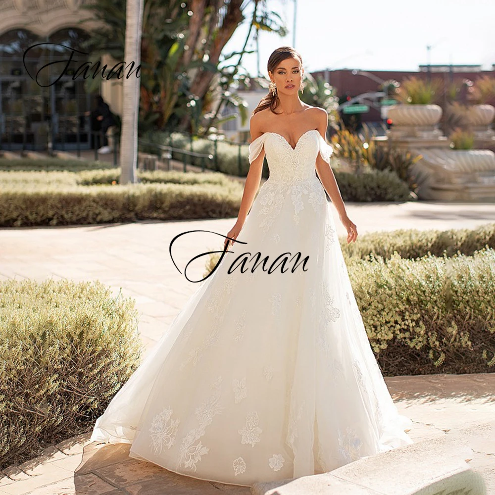 

Sweetheart Cap Sleeve Backless Wedding Dress Court Train A-Line Lace Appliques Tulle Bridal Gown robe de soirée de mariage