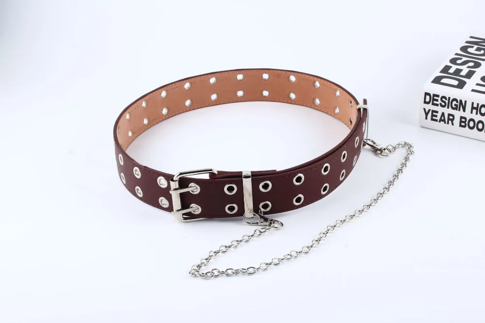 PKWYKLRE shipping женский панк цепь модный пояс регулируемый черный двойной/одинарный люверс втулка кожаный ремень пряжка