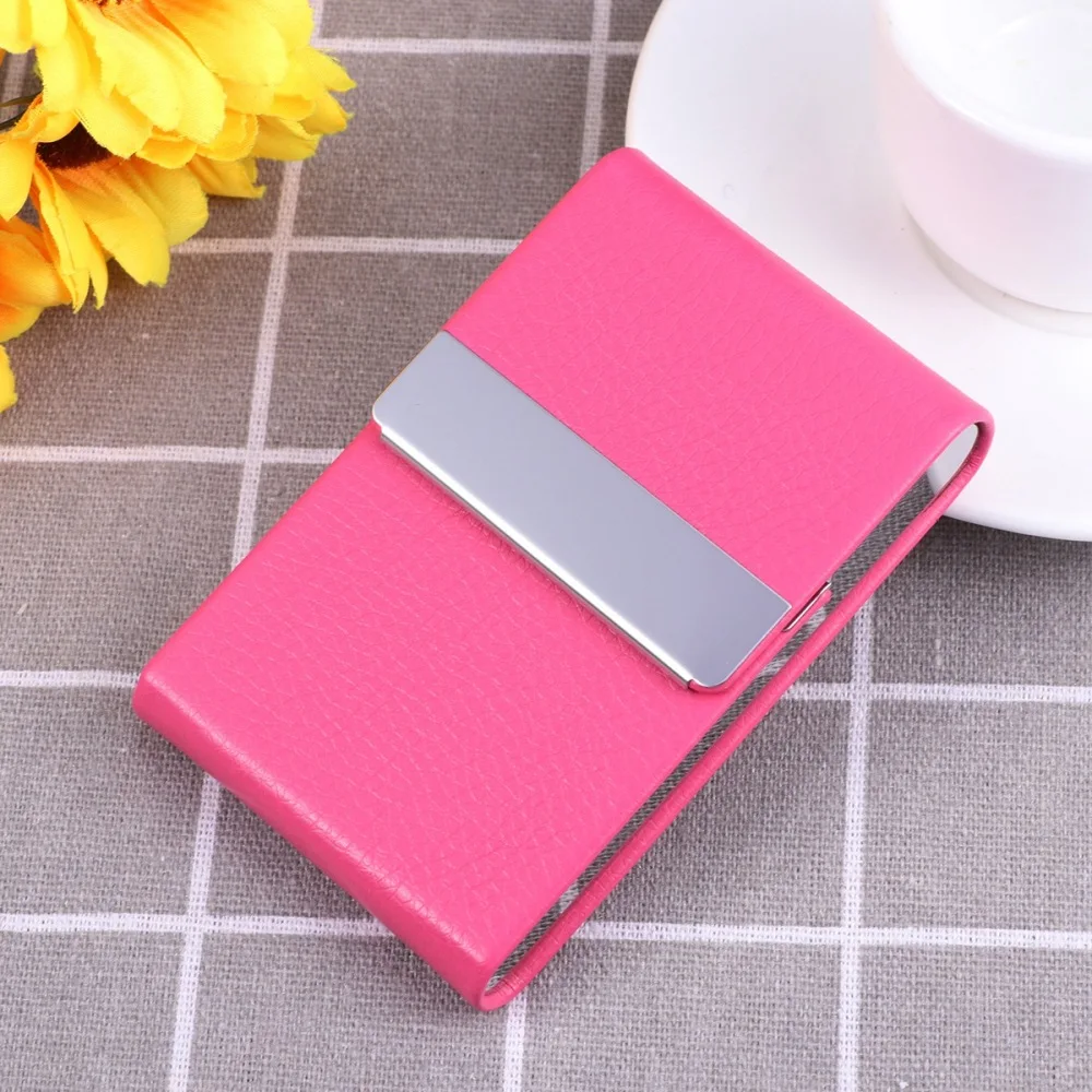 

Big Capacity Vertical Section Business Name Holder Credit Holder Fashion Unisex Visit Case Metal Wallet PU Leather Steel B