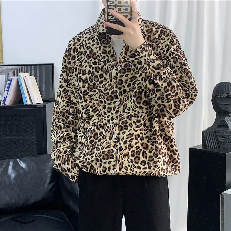

Leopard Men's shirt Spring And Autumn Hip-hop Long-sleeved Shirt Couples Suit Jacket Top Clothes