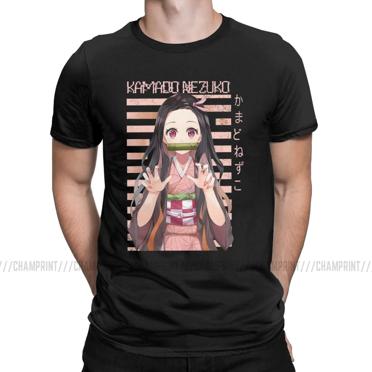 Nezuko Kimetsu No Yaiba, Мужская футболка, Demon Slayer, аниме, потрясающая футболка, футболка с коротким рукавом, хлопок, Новое поступление одежда - Цвет: Черный