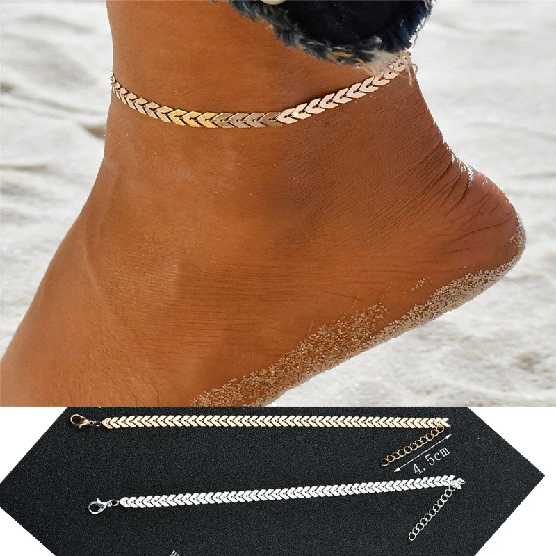 Женский ножной браслет в стиле бохо регулируемый на лодыжку золотая цепочка -