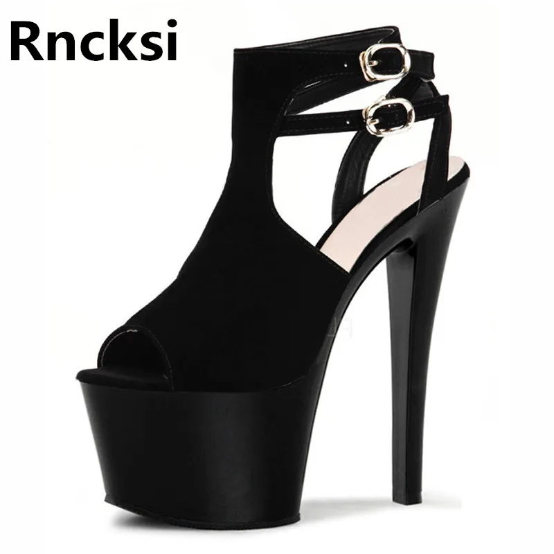 

Rncksi Black Women Sexy 17cm High Heels Waterproof Platform Sandals Peep Toe Pole Dance Dress Sandals