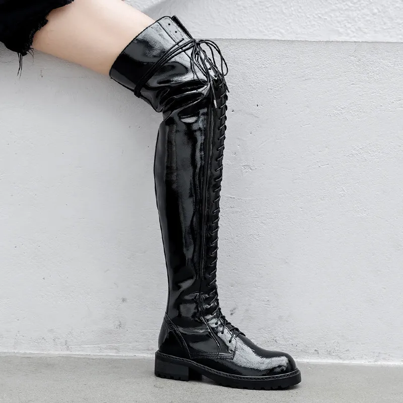 black 2 not fur MoonMeek/размер 34-40, модные ботинки из натуральной кожи женские Сапоги выше колена с круглым носком сапоги с перекрестной шнуровкой на осень-зиму - Цвет: black 2 not fur