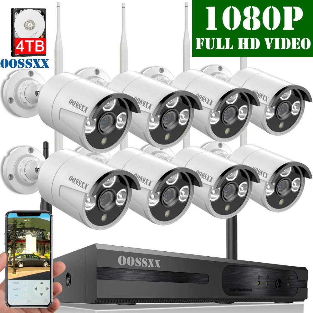 Беспроводная система безопасности, 8-канальный 1080P NVR комплект, 8 шт 1080P(2,0 м) наружная беспроводная ip-камера видеонаблюдения byOOSSXX
