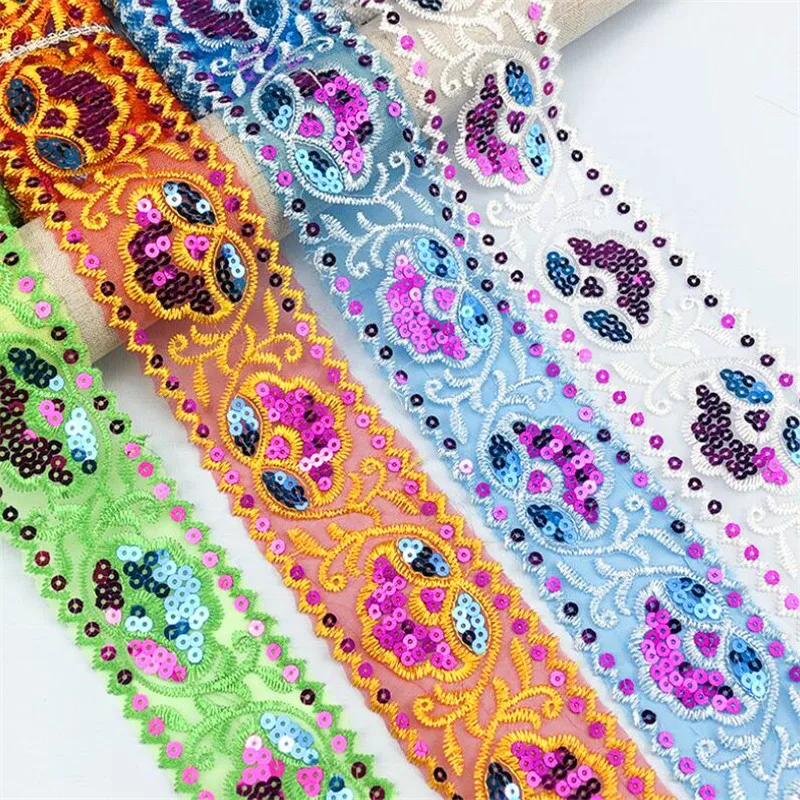 5 см ширина Блестящие Блестки цветочные кружевные ленты сетчатая лента из
