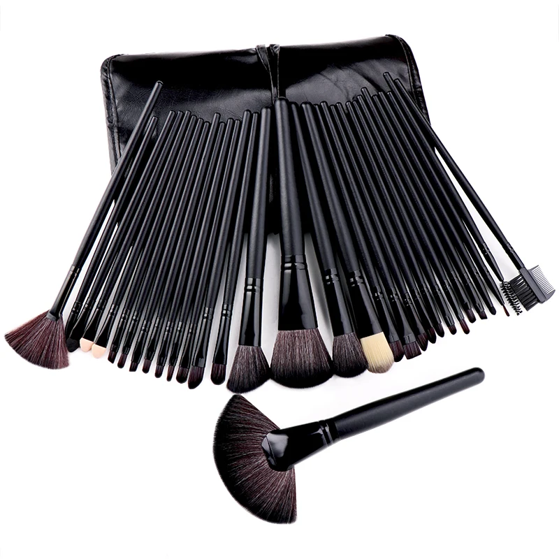 Black color Взрывные Модели 32 шт набор кистей для макияжа, кисть для губ, кисть для бровей, деревянная ручка с кистью, косметический набор - Handle Color: Black color