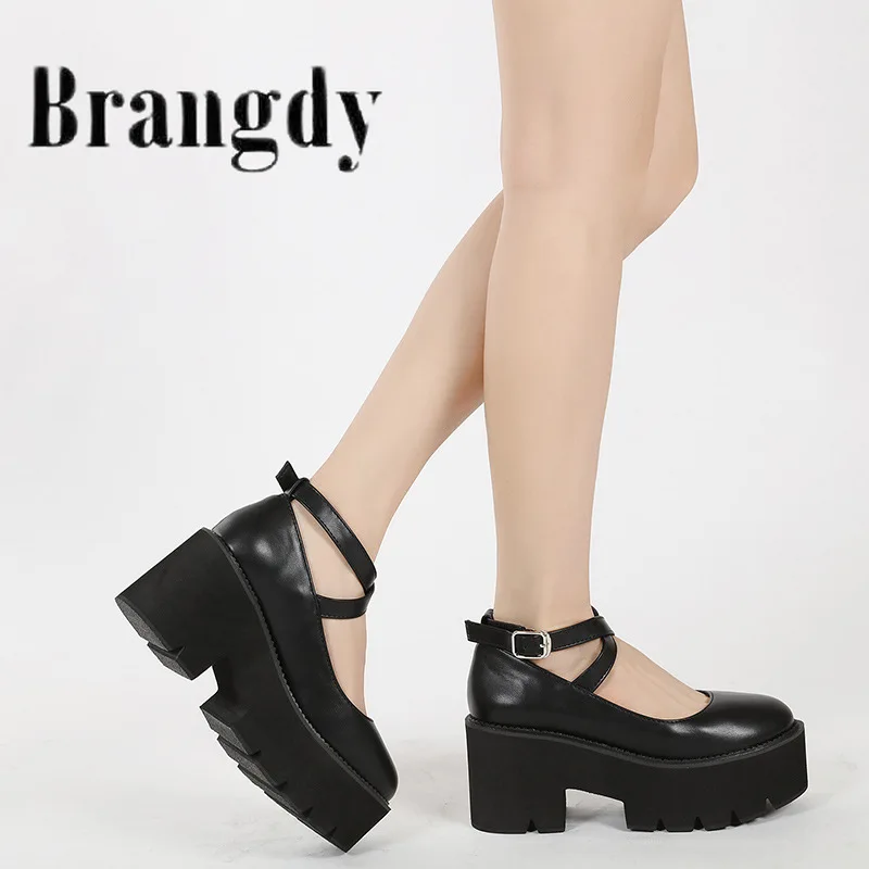 

New platform women's shoes fashion cross belt Lolita shoes simple single shoe personality feeling cake women's shoes