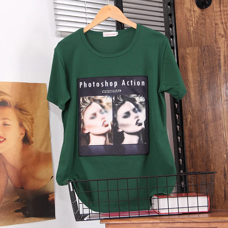 

Hiawatha 2020 Summer Clothing Loose Korean Tops Women Cotton Short Sleeve T Shirt Fashion Printed Large Size T-Shirts TX084