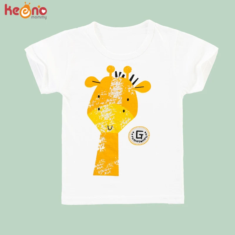 Белая Повседневная футболка с принтом животных для мальчиков и девочек летняя
