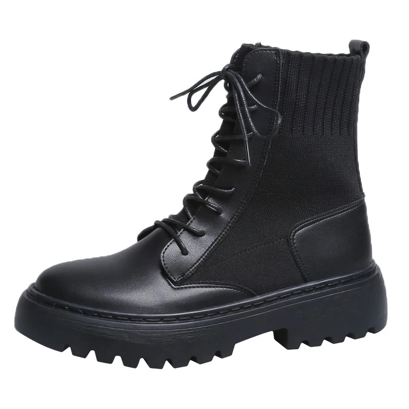 Женские ботинки из натуральной кожи черные Martens женские ботильоны мотоботы