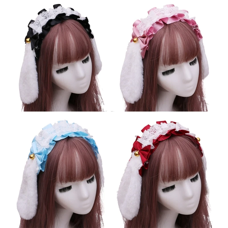 

Anime Hair hoop band Ruffle Lace Lop drooping Bunny Rabbit Ears Headband Cosplay Headwear Headdress for women girls female