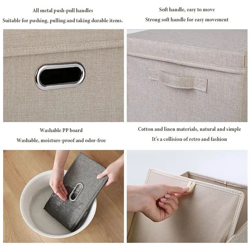 

Cotton and hemp fabric art storage box large finishing box with cover storage box, clothes storage box, large storage cabinet