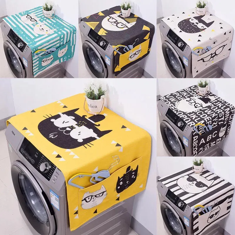 

Cartoon Geometric Cotton Linen Dust Covers Washing Machine Covers Refrigerator organizer Fridge Dust Cover Home Decor lavador