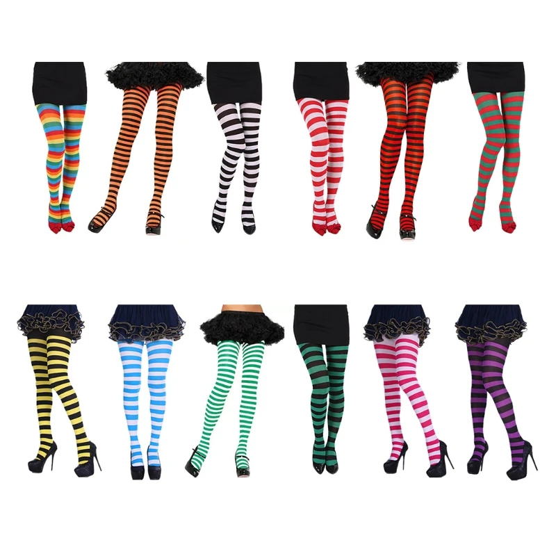 

Women Multicolor Striped Tights Stockings Christmas Halloween Cosplay Pantyhose
